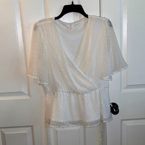 Charming Charlie White Peplum Blouse with Tie Belt